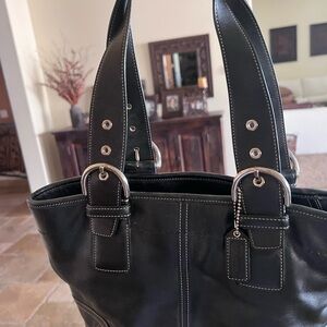Coach Vintage Black Leather Soho shoulder bag with Silver Accents